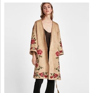 NWT Zara Faux Suede Coat with Embroidery. Size M